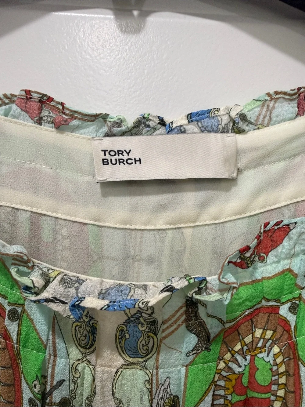 Tory Burch Green Cream silk carousel logo Dress 14 $698